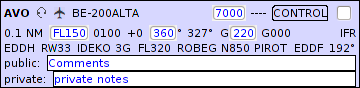 example of a flightstrip with edit fields