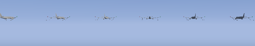 Screenshot showing the ability of Red Leader's AI missiles script to instantiate an arbitrary number of AI models that can be independently updated/controlled (using the tanker 3D model here, which is rotated each frame using a simple/pseudo FDM, for illustration purposes).