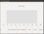 Screenshot showing the Nasal Console GUI dialog processed by the pui2canvas parser (with functional bindings)