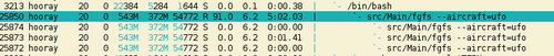 htop showing FlightGear 3.2 RAM utilization when in minimal startup mode