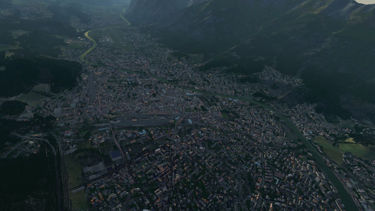 View over Innsbruck in FlighGear 2020.3 LTS with OSM2City worldbuild