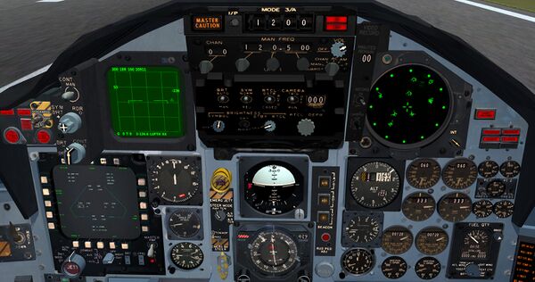 Cockpit centre panel with warning lamps on (light test)