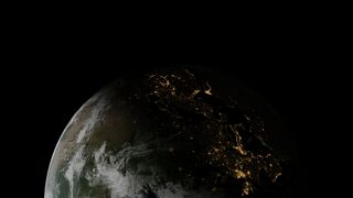 Erde aus 6000km Höhe mit den Lichtern der Städte, die die Erde erhellen.