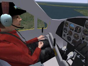 The cockpit with ultra realistic (animated) pilot