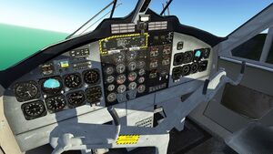 Cabina del Twin Otter con sombras sobre el panel