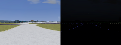Approaching holding point M14 and preparing to cross runway 07C. Note that the stop bar is not lit, only the ground sign tells you to hold short of the runway – so be careful.