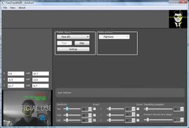 The FaceTrackNoIR interface, with the webcam view in the bottomleft corner.