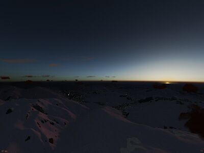 While the valleys are still dark, the high mountain slopes already see the first direct sunlight