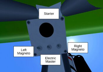 The Switch Panel, located at the wing root, is displayed when no instrument panel is installed