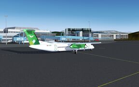 Exterior view of the DHC-8-400 at Bergen Lufthavn