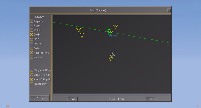 The old PLIB/PUI GUI is shown here rendering a Canvas Widget with a MapStructure layer, a few users have reported that PUI is significantly slowing down the simulator