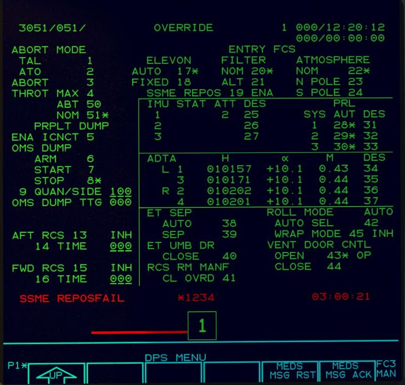 OVERRIDE display of the Space Shuttle